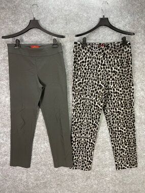 Krazy Larry Pants Womens 8 Animal Print Olive Green Pull On Stretch Lot 2.